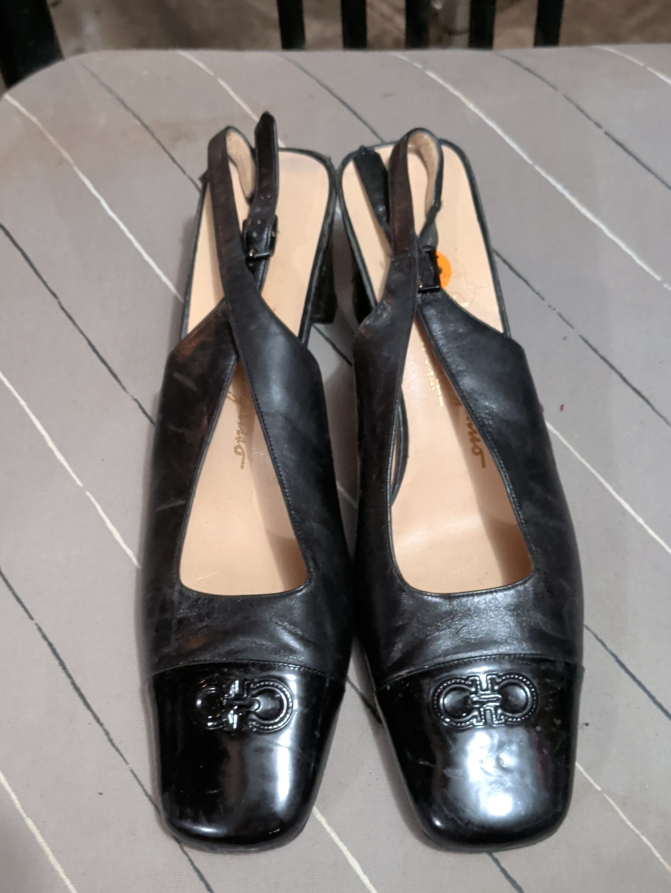 Black Women's Slingback Heels With Logo Toe Detail